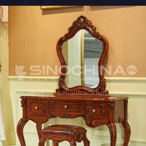 BJ-ZT01- American classic style, imported Thai oak, imported first layer cowhide, American classic dressing table, makeup chair